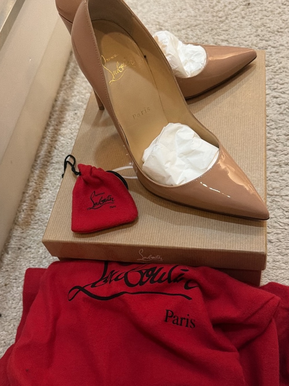 Christian Louboutin Nude Patent Pointed-Toe Pumps